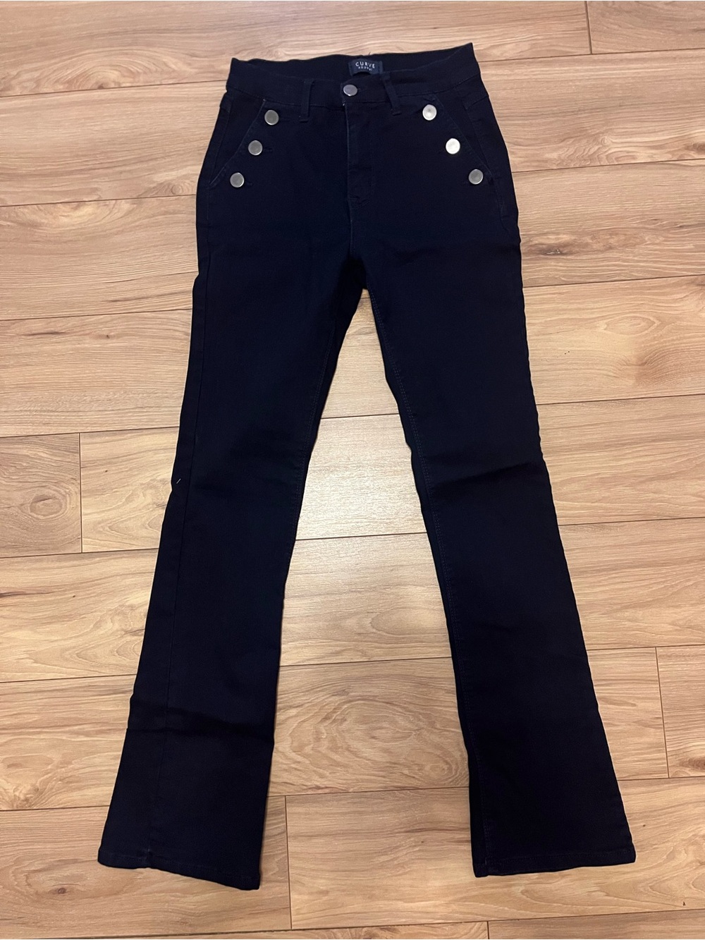 Curve Appeal Black Wide-Leg Jeans with Silver Button Detail sz 4/27